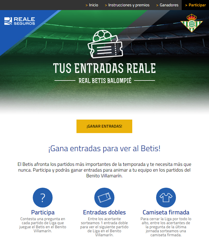 Concurso de Reale Seguros con el Real Betis para participar y ganar entradas o experiencias únicas