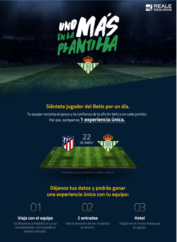 Concurso Uno más en la plantilla de Reale Seguros con el Real Betis para participar y ganar una experiencia premium