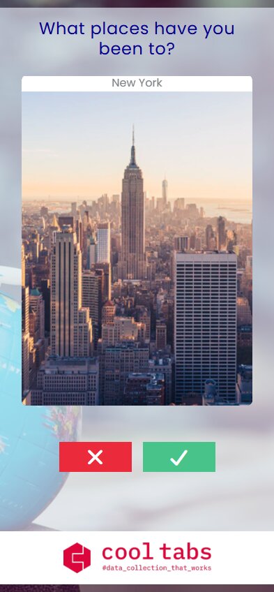 Swipe quiz to answer about travel destinations by swiping