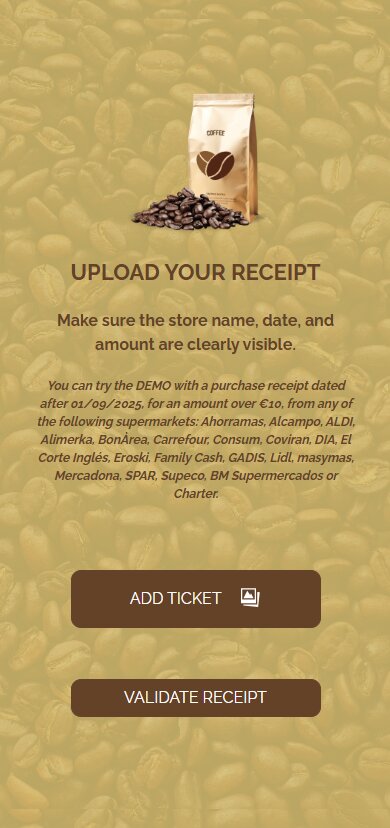 Purchase receipt validation: upload your receipt to take part