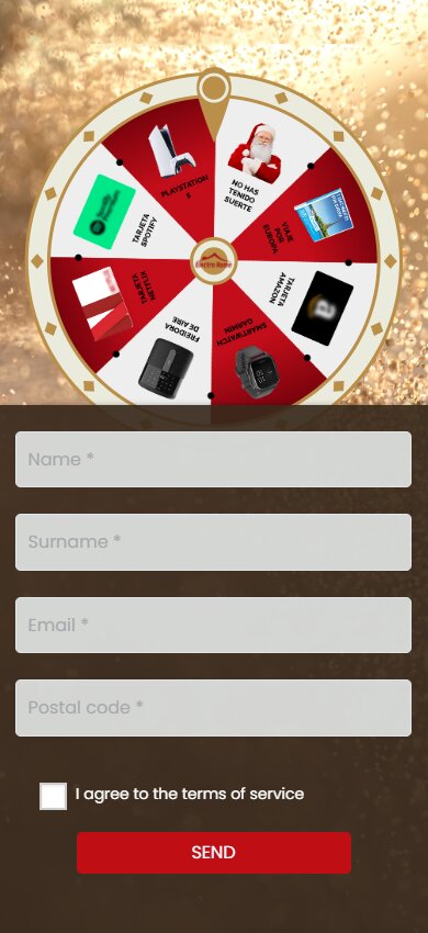 Prize wheel with the sign-up form to take part